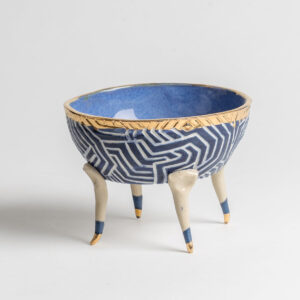 blue and white robot candy bowl