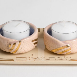 pink and gold cloud shabbat candle holder